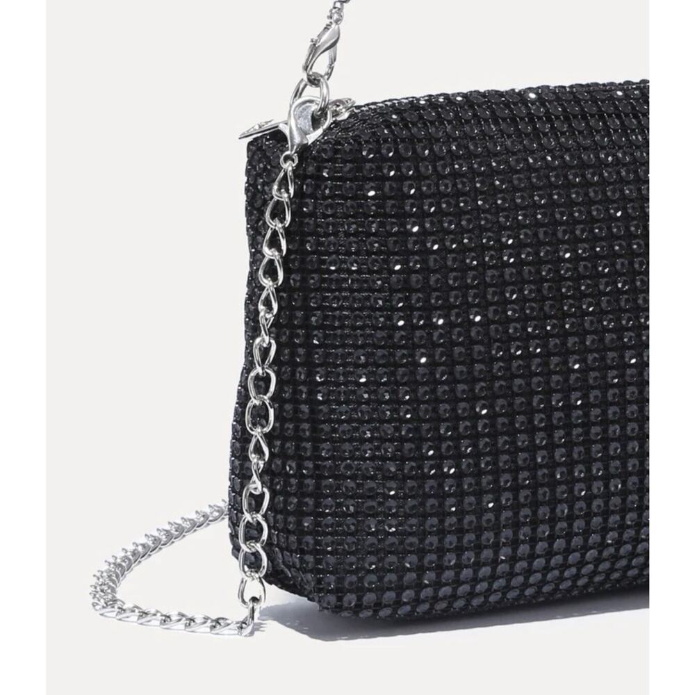 Women’s Black Metallic Rhinestone Evening Purse - Gift - Picture 5 of 10